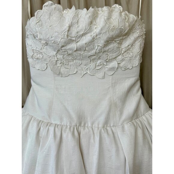 BHLDN x Anthropologie Strapless Floral Applique Bubble Hem White Mini Dress - Picture 7 of 16